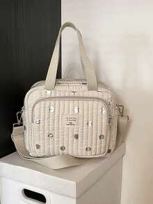 1 件新款时尚波尔卡圆点印花轻便手提包，妈妈防水尿布包，斜挎包，圣诞节和万圣节礼物 - 杏色 - 查看 1