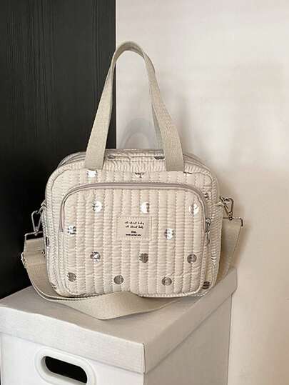 1 件新款时尚波尔卡圆点印花轻便手提包，妈妈防水尿布包，斜挎包，圣诞节和万圣节礼物