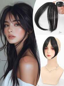 8 英寸合成假发，带中侧刘海、无缝法式斜刘海