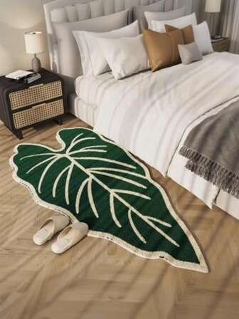 Alfombra estilo nórdico en forma de hoja verde suave de 10mm de grosor, hecha de fibra sintética de alta calidad, con respaldo antideslizante, 1100g/m², solo se puede lavar a mano, adecuada para dormitorio, sala de estar y áreas de ocio