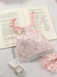 1 件花卉条纹蝴蝶结图案旅行护肤抽绳收纳袋化妆包内衣衣物收纳袋卫生巾袋短途旅行必备旅行收纳套装、收纳袋套装、行李箱收纳袋套装学校用品大学宿舍学生房间装饰必备品 - 彩色 - 查看 6