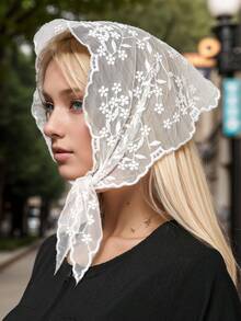 1 件花卉蕾丝边婚礼面纱真丝围巾头巾 - 多色 - 查看 17