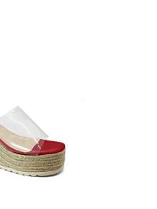 Revreal Vintage-Inspired Clear Strap Espadrille Wedges Vacation Bohemian Outdoor Beach - Red - View 2