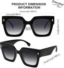 anteojos de sol cuadradas de gran tamaño para mujer, estilo retro y de lujo, protección UV400 - Marco negro - Ver 5
