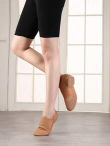 Unisex Leather Upper Jazz Dance Shoes, Slip-On - Beige - View 2