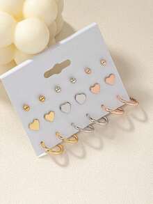 Elegant Cute Sweet Fashion Niche Metal Heart Hoop Earrings Set - Multicolor - View 1