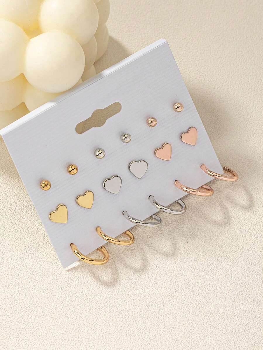 Elegant Cute Sweet Fashion Niche Metal Heart Hoop Earrings Set - Multicolor - View 1