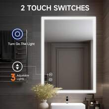 Bathroom Mirror With LED Lights, 700x500mm Illuminated Bathroom Mirror, Wall Mounted Vanity Mirror With 3 Colors Dimmable, Anti-Fog, Touch Switch, Waterproof IP44, Horizontal/Vertical - Bluetooth+Dimmable+3 Colors+Anti-fog - View 11