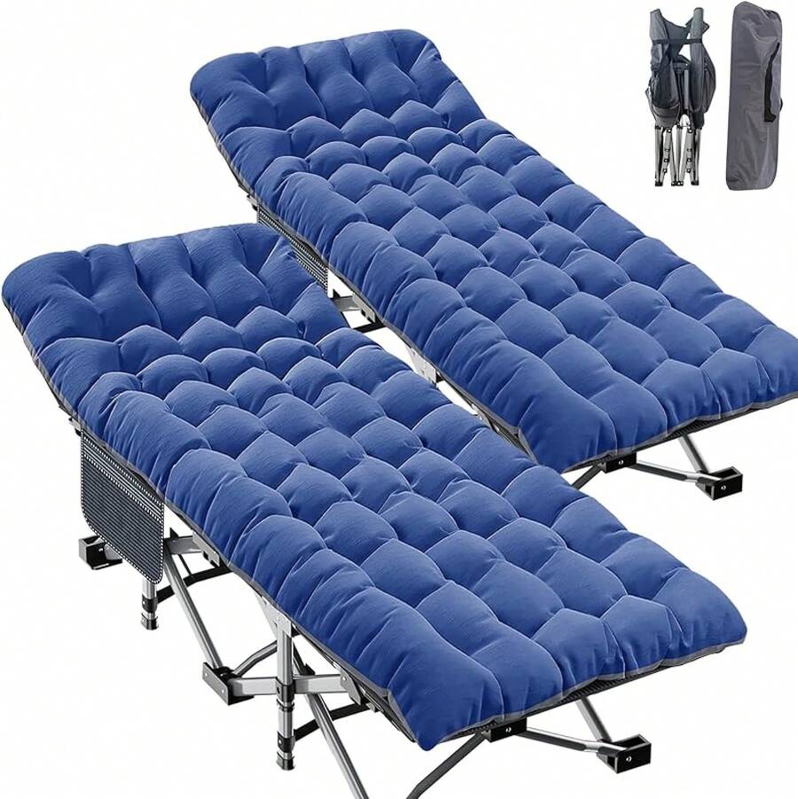 ABORON Oversized XXL Folding Camping Cot W/Mat For Adults, 78" L X 32" W X 18" H, Heavy Duty Outdoor Bed With Carry Bag,1200 D Layer Oxford Travel Camp Cots - U 鈷藍色 - 查看 1