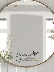 1 Stück Wandtattoo mit inspirierendem Zitat, schwarze PVC selbstklebende abnehmbare motivierende Wandaufkleber mit schönem Schmetterling-Wandaufkleber, Spiegelaufkleber mit inspirierenden Worten "Familie ist, wo das Leben beginnt und die Liebe niemals endet", Vinyl-Aufkleber für Heimdekoration, Frühlingsdekoration, um Ihr Zuhause aufzufrischen, Festdekoration, Geschenke, Geburtstag, Abschluss, personalisierte Aufkleber