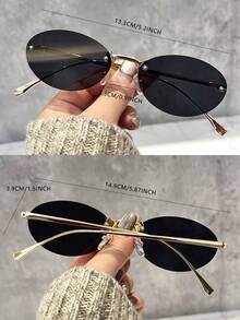 1 buc Ochelari de vedere cu ramă mică ovală la modă pentru femei, ochelari de vedere fără ramă metalică, potriviți pentru ținute zilnice pentru vacanța de vară la plajă, în aer liber, călătorii