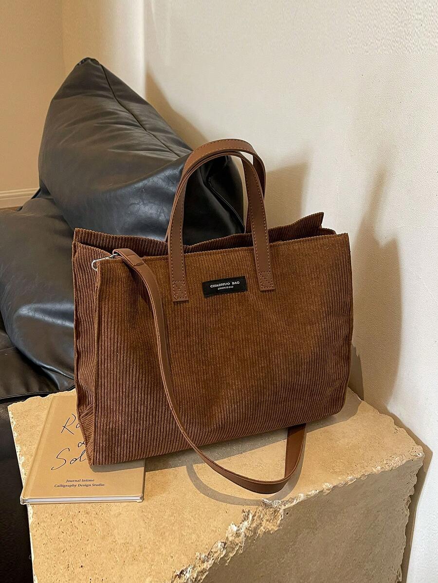 Corduroy Tote Bag With Large Capacity, Unisex Shoulder Bag For School, Work, Shopping, High-Quality Autumn/Winter Casual Handbag Laptop Bag Beach Bag