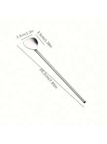 1pc 304 Stainless Steel 2-In-1 Straw & Spoon Combination Drink Mixer For Milk Tea, Juice, Coffee,School Supplies