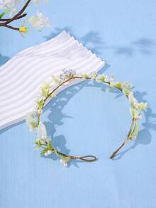 1件波西米亚森林仙子薰衣草水晶叶头饰，浪漫花卉发饰，适合女性，可作婚礼、派对礼服装饰或情人节配饰 - 淺綠色 - 查看 5