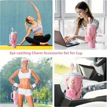 Set de 7 piezas en color rosa, que incluye: asa para botella de agua, funda de silicona compatible con taza de 30oz y 40oz, tapa de silicona para pajita, llavero de , artículos perfectos como regalo para niñas, mujeres y madres, útiles escolares