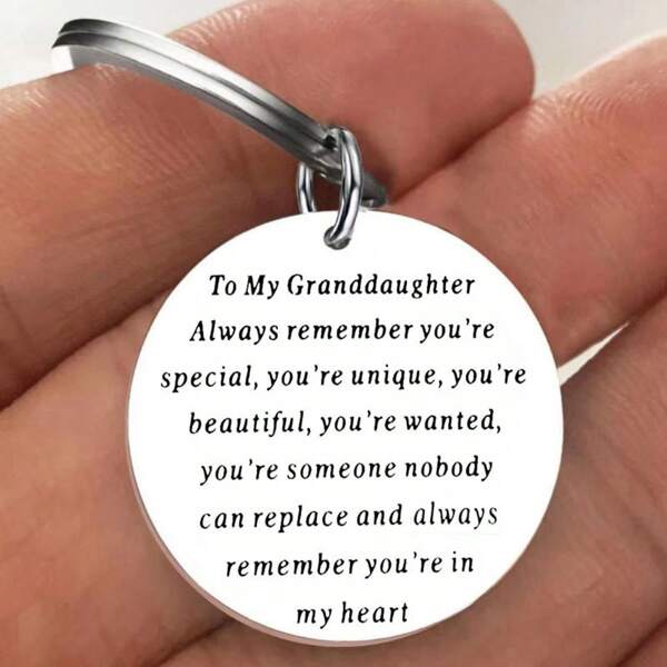 1PC Keychain For My Granddaughter's Grandparents, Inspirational Gift, Engraved With Love For Grandchildren, Valentine's Day, Easter, Thanksgiving, Birthday Christmas Gift, Stainless Steel Keychain, Grandfather Grandmother's Love To Carry Around