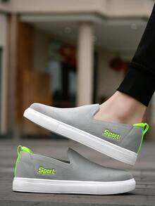 1 双撞色字母面料休闲一脚蹬乐福鞋，适合户外和家居穿着 - 灰色 - 查看 6