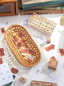1 Set Of Vintage Number, Weather Pattern Wooden Stamps, Personalized Design Exquisite Wooden Crafts Wooden Stamps For Date Filling Tools For Calendars And Notebooks