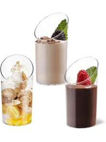 10pcs/20pcs/30pcs/40pcs Round Slanted Mousse Cups, Transparent Pudding Cups For Party, Wedding, Catering, Ice Cream, Dessert, Appetizer Cups, Suitable For Party, Wedding, Catering, Ice Cream, Fruit, Milk, Pudding And Food Containers, Kitchen Supplies - Clear - View 1