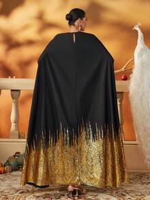 AmazingHoney Elegant Black And Gold Gradient Formal Gown, Handcrafted With Heavy Embellishment, Women's Floor-Length Evening Dress For Prom, Gala, And Weddings,Prom Dresses For Women,Arabian Dresses For Women,Abaya Dress,Kaftan Dress