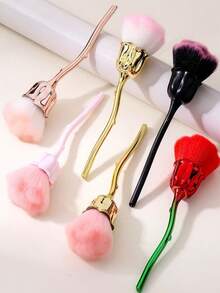 1支装美甲粉尘刷，粉色玫瑰造型，清洁刷，适用于指甲、化妆品、粉底、腮红的清洁和修剪，多功能玫瑰花美甲刷 - 指甲粉尘清洁刷、粉底、腮红化妆刷，旅行必备