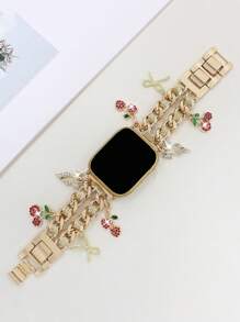 1pc Cute Rhinestone Cherry Dow Zinc Alloy Gold Strap Compatible With Apple Watch 38mm 40mm 41mm 42mm 44mm 45mm 49mm (S10 42)Mm(S10 46)Mm, Fashionable Simple Women's Metal Wrist Strap Compatible With Watch Series Ultra 2 S10 SE 9 8 7 SE 6 5 4 3 2 1,Fashionable Women's Watch Strap,Smart Watch Strap/Band,Smart Watch Accessories,Valentine's Day/Mother's Day/Daily/Holiday Gift