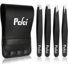 Tweezers Set - Professional Stainless Steel Tweezers For Eyebrows - Great Precision For Facial Hair, Splinter And Ingrown Hair Removal (Black)