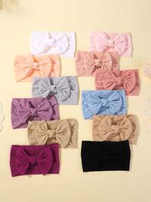 12pcs Assorted Muted Color Cute Baby Nylon Headband Soft Elastic Hair Accessories - Multicolor - View 2