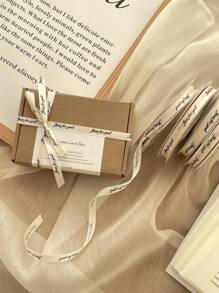 1pc 1cm Printed Polyester Ribbon, Gift Packaging Ribbon, Printed Letter Ribbon, Various Floral Patterns, White Satin Ribbon, For Mother's Day, Valentine's Day Gift Wrapping And Decoration