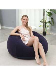 新款充气毛绒沙发适合懒人可折叠脚踏沙发床户外便捷躺椅带脚凳热销 - 彩色 - 查看 14