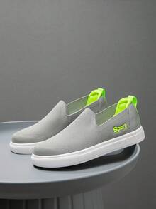 1 双撞色字母面料休闲一脚蹬乐福鞋，适合户外和家居穿着 - 灰色 - 查看 2