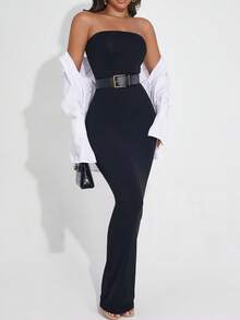 Convertible Strapless Long Dress For Women (Can Be Folded Into Short Dress) - màu đen - Xem 4