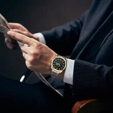 BIDEN BIDEN Men's Fashionable Business Watch, High-Quality Luxury Waterproof Luminous Pointer Calendar Week, Men's Steel Strap Quartz Watch, With Gift Box, Suitable For Daily Business And Leisure Wear