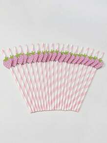 6pcs/Set Paper Straws, Red/Pink, Cute Shapes For Milkshake Juice Boba Tea, Birthday Party Supplies, Creative Paper Strawberry Drink Straw Decor For Cake Desserts