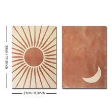 1/2 pièces Ensemble d'affiches murales en canevas art bohème soleil et lune avec/sans cadre, décoration murale abstraite bohème minimaliste en terre cuite, convient pour dortoir, salon, appartement, chambre à coucher, maison moderne - Multicolore - Voir 10