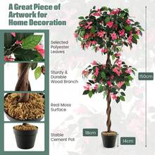 GOFLAME 140 CM Artificial Bougainvillea Tree, Faux Flower Tree With 252 Flowers, 630 Leaves & Real Wood Trunk, Tall Fake Floor Plant In Pot, Artificial Plants For Home Porch & Office Decor - 綠色 - 查看 3