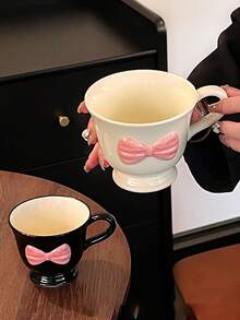 1 件可爱 3D 蝴蝶结陶瓷杯，高美感蝴蝶结咖啡杯，适合女孩和女士，生日/节日礼物