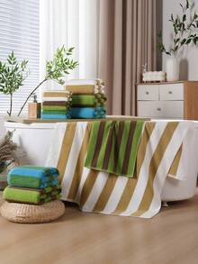 QIBHI 3/1pc Colorful Striped Terrycloth 100% Cotton Bath Towel/Washcloth, Absorbent Face Towel, Suitable For Bathroom, Hotel, Gym, Travel, Gift, Salon, Sports, Outdoor, Beach, School, Back To School, Travel Accessories, Home Essentials
