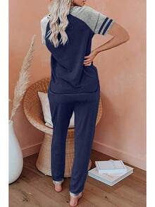 AUTOMET Lounge Sets Women Two Piece Outfits Loungewear Short Sleeve Crewneck Jogger Pajama Set Sweatpants Tracksuit - Black & Grey - View 5