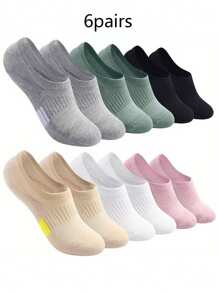 6 Pairs Women Mixed Color Low Cut Athletic Socks, Suitable For Sports, Cycling, Fitness And Casual Wear, Riding Socks | Subtle Fashion | Elastic Fiber Comfort, Cute Socks