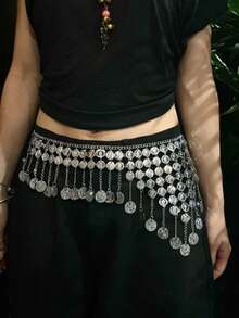 1pc Women's Belly Dance Waist Chain, New Dance Hip Scarf, Dance Costume Festival Performance Waist Chain, Tassel Coin Decor Waistband Summer, School Fall, Autumn, Halloween - Multicolor - View 8