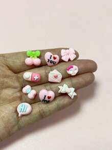 80Pcs/Box Kawaii Pink 3D Cartoon Skull Bow Heart Envelope Cherry Bow I Love You I Love Me Hi Pill Girls Women Nail Art Decoration Charms Gem Bulk Supply French Ballet Coffin Manicure Accessories Flat Back Small Resin Junk Phone Case Ipadcase Decoration Charms Diy Crafts