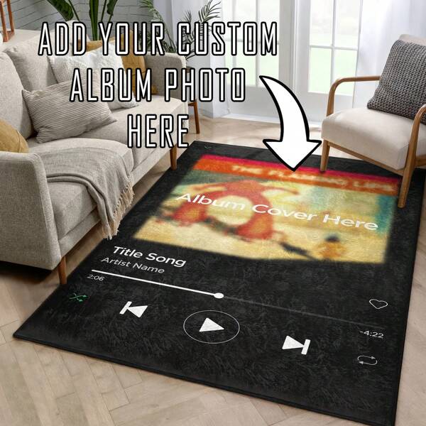 Customized Photo & Music Player Floor Mat, Upload Your Image For Personalized Decor In Living Room, Bedroom, Dorm, Ideal Gift For Family And Friends