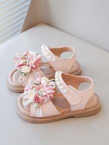 New Summer Girls Sandals Floral Lace Children Flat Shoes Toddler Open Toe Sandals, Sweet Casual Infant Shoes Cute Baby Beach Sandals - Pink - View 3
