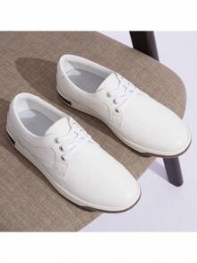 SHOESMALL Men's White Casual Shoes Memory Foam Fashion Sneakers 3 Eyelets Business Dress Sneaker - A81Q06-白色 - 查看 3