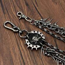 Fashion Cool Punk Hip Hop Jeans Pants Chain Studs Rivet Chain Wallet Chain Men - 古董銀器 - 查看 4