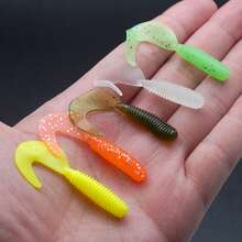 50 件仿生软虫鱼饵、卷尾蛆、PVC 卷尾鱼饵、无铅淡水和咸水人工鱼饵