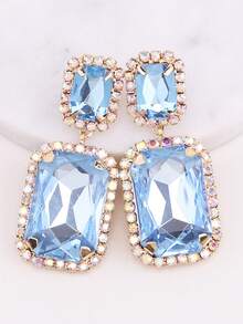 ACEHLN Copper Alloy Claw Shape Welded, Rhinestone Rectangle Pendant Earrings