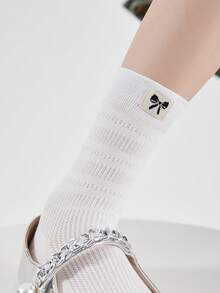 1 Pair Women's Lightweight Breathable Mesh Hollow-Out Solid Color Cute Sweet Bow Accent Decorative Socks, Fashionable Ins Style School Girl Socks, Suitable For Daily Wear - Multicolor - View 12