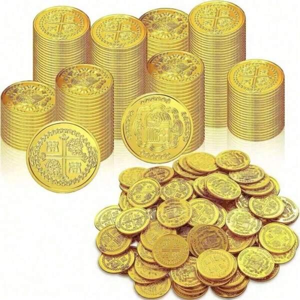 20/100pcs Plastic Pirate Coins, Hunt Coins Game Party Favors, Fake Gold Coins Party Supplies, Pirate Adventure Theme Party, Various Holiday Party Gifts